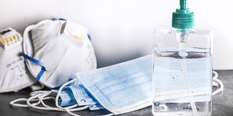 Covid mask and sanitiser