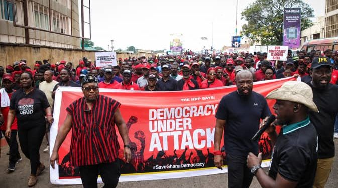 Thousands join NPP’s “Democracy Under Attack” protest as party petitions Presidency